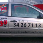 Fahrzeugbeschriftung für Aroma Pizzalieferdienst aus Fellbach