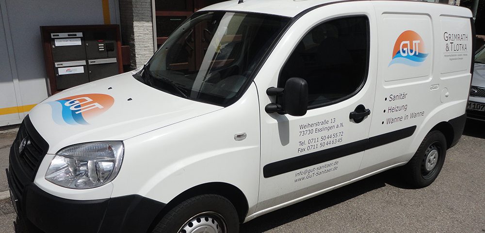 Werbewirksame Fahrzeugwerbung für GuT Sanitär aus Esslingen