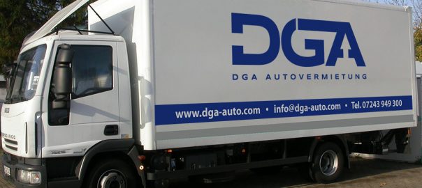 Lkw-Beschriftung den Kunden DGA Autovermietung aus Karlsruhe