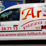 Transporterbeschriftung für Pizzaservice Aroma aus Fellbach