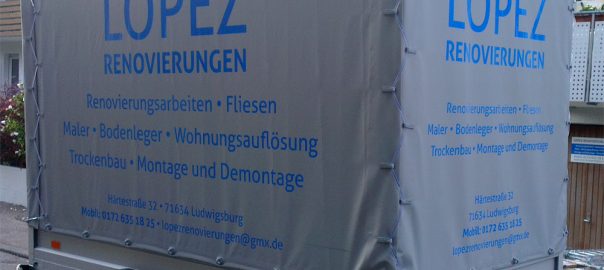 Anhängerbeschriftung für Lopez Renovierungen aus Ludwigsburg
