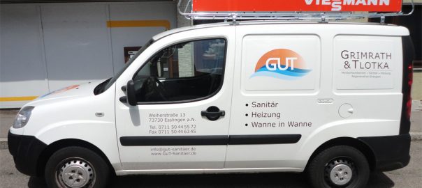Folienbeschriftung eines Pkw für die Firma GuT Sanitär aus Esslingen