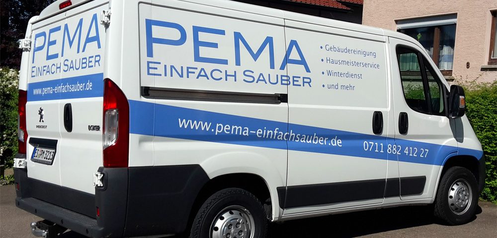 Transporterbeschriftung für die Reinigungsfirma Pema aus Esslingen